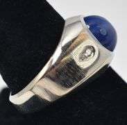 Stunning 14K White Gold Star Sapphire Gemstone and Diamond Men's Ring