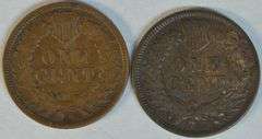 1873 (Open '3') and 1908-S Indian Head Cents in VF