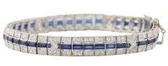Antique 3.10ctw Old European Diamond and 5.25ctw Synthetic Sapphire Bracelet in Platinum