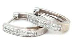 14kt White gold 1ctw Invisible set princess channel set hoop earrings