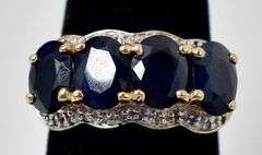 Elegant 14K Yellow Gold Blue Sapphire Gemstone and Diamond Ring
