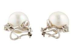 13.50MM South Sea Pearl and 0.50ctw Diamond Omega Back Earrings in 18K