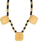 Black Onyx Bead and Triple Milgrain Station Strand Necklace in 22K