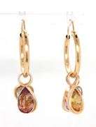 14kt Yellow gold multi stone bezel set dangle hoop earrings