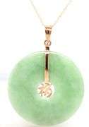 14kt Yellow gold good fortune Jade circle pendant on chain