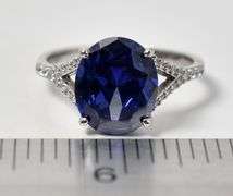 Blue Gemstone and Cz Gemstone Ring in Sterling Silver