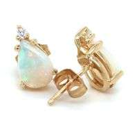 14kt Yellow gold pear shaped opal and diamond accent stud earrings