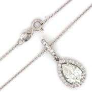 14kt White gold 2ct pear shaped diamond in 1/4ctw halo pendant on chain