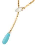 Italian Teardrop Turquoise Snake Head Style Adjustable Lariat Necklace in 14K