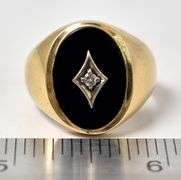 Handsome 10K Yellow Gold Black Onyx Gemstone and Diamond Men's Ring