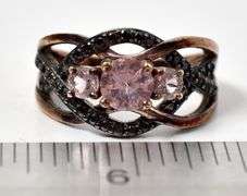 Pink Topaz and Brown Gemstone Ring in Vermeil 925 Sterling Silver