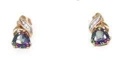Set of 10kt Yellow gold Mystic topaz pendant on chain necklace and matching earrings