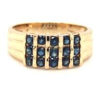 14kt Yellow gold 5 row round blue sapphire cluster ring