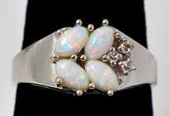 Beautiful 14K White Gold Opal Gemstone  and Diamond Ring