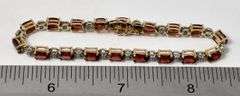 Elegant 10K Yellow Gold Red Garnet Gemstone and Diamond Bracelet
