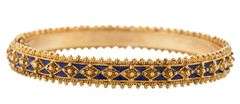 Retro Blue Enamel Etruscan Style Bangle Bracelet in 14K