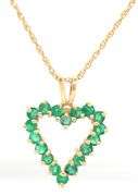 14kt Yellow gold emerald open heart pendant on chain