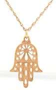 14kt Yellow gold Hamsa pendant on rope chain necklace