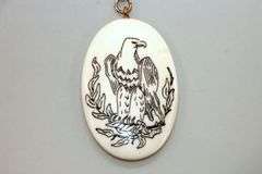 Scrimshawed Eagle on Bone Pendant