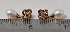 Sophisticate 10K Yellow Gold Pearl and Diamond Dangle Earrings