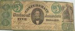 $5 Sept 2 1861 Confederate States Note.