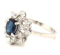 14kt White gold oval sapphire and single cut diamond cluster flower earrings