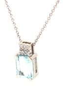 14kt White gold 2.25ct aquamarine and diamond pendant on chain