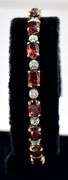 Elegant 10K Yellow Gold Red Garnet Gemstone and Diamond Bracelet