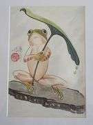 Collection of 2 original painting by Ping Zheng hand signed. Frogs