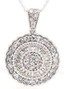 10kt White gold 1.85ctw round and baguette cluster round pendant on chain