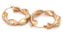 Fashionable 14K YG Quarter Sized Ribbon Hoop Earrings