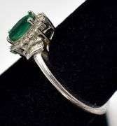 Emerald and CZ Gemstone Ring in Sterling Silver