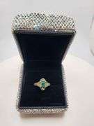 Victorian natural emeralds and diamond accent ring