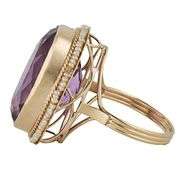20.50ct Oval Amethyst and Seed Pearl Frame Cocktail Ring in 14K