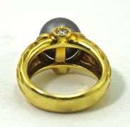 Gorgeous 18K Yellow Gold Gray Pearl & Diamond Ring
