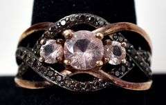 Pink Topaz and Brown Gemstone Ring in Vermeil 925 Sterling Silver