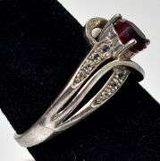 Red Garnet and CZ Gemstone Ring in Sterling Silver