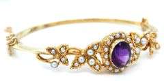 14kt Yellow gold 2.50ct amethyst and seed pearl bangle bracelet