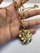 14K Yellow Gold Flower Pendant With Paper Clip Link Chain