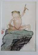 Collection of 2 original painting by Ping Zheng hand signed. Frogs