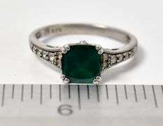 Green Gemstone and CZ Gemstone Ring in Sterling Silver