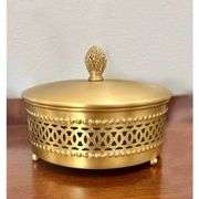Gold Brass Keepsake Box with Strawberry Handle