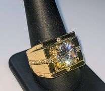 Mens 14 K Gold Plate 3.5 Ct Lab Simulated Diamond Ring