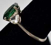 Green and White Glass Gemstone Ring  in Sterling Silver