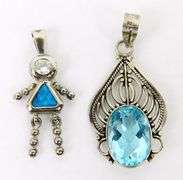 4 Sterling Silver Pendants with Blue Stones
