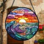 Stained Glass Clouds and Sea Waves Suncatcher