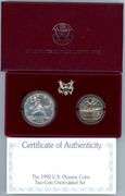 1992 US Olympic BU Silver Dollar and Half Dollar in Box w/CoA