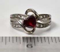 Red Garnet and CZ Gemstone Ring in Sterling Silver