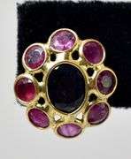 Perfect 18K Yellow Gold Blue Sapphire and Ruby Gemstone Stud Earrings