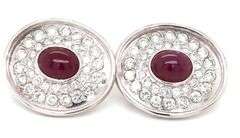 14kt White gold Cab rubies and 2ctw diamond pave oval earrings